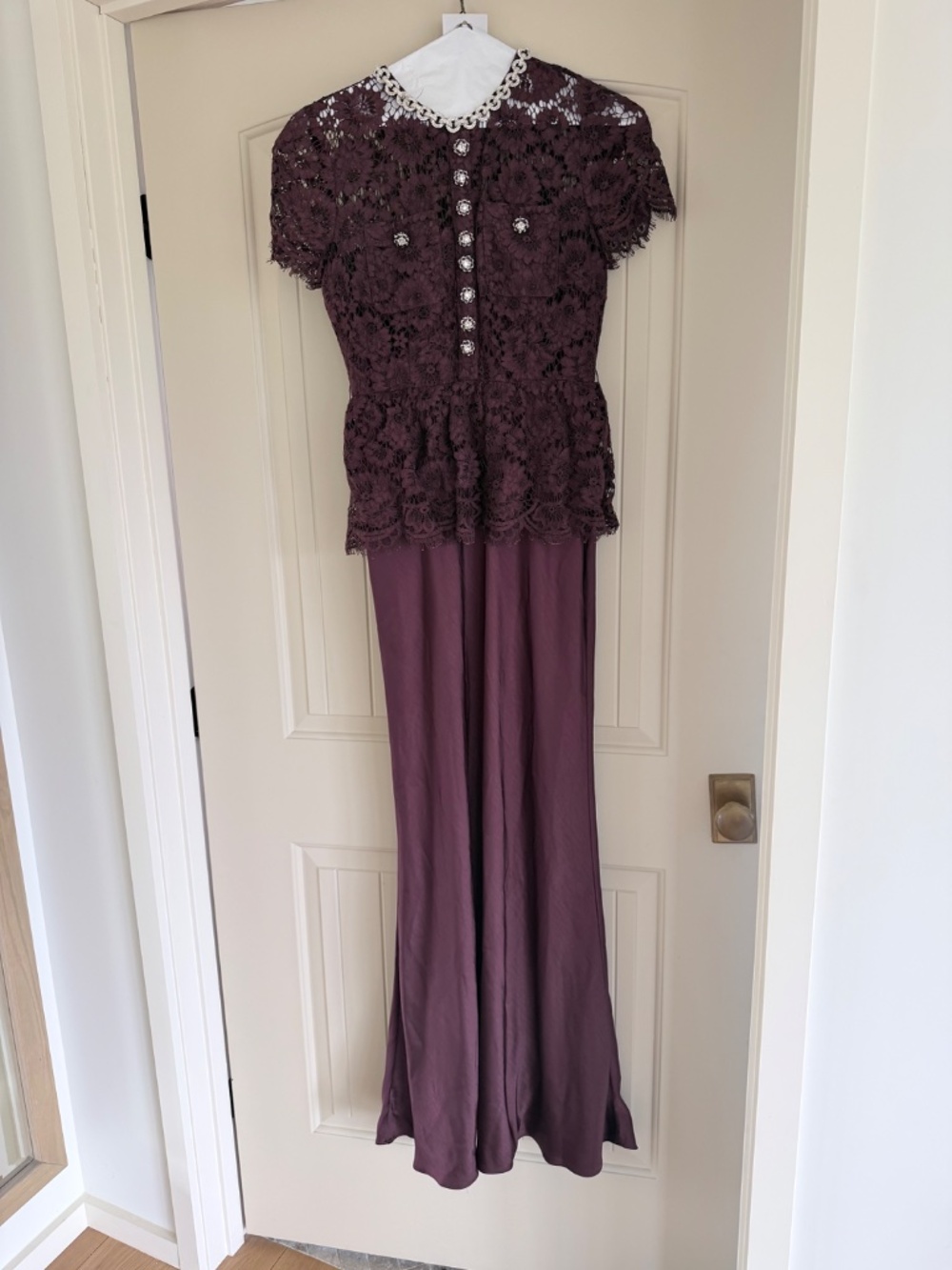 Self Portrait Bordeaux Lace Satin Maxi Dress - Picture 3 of 4